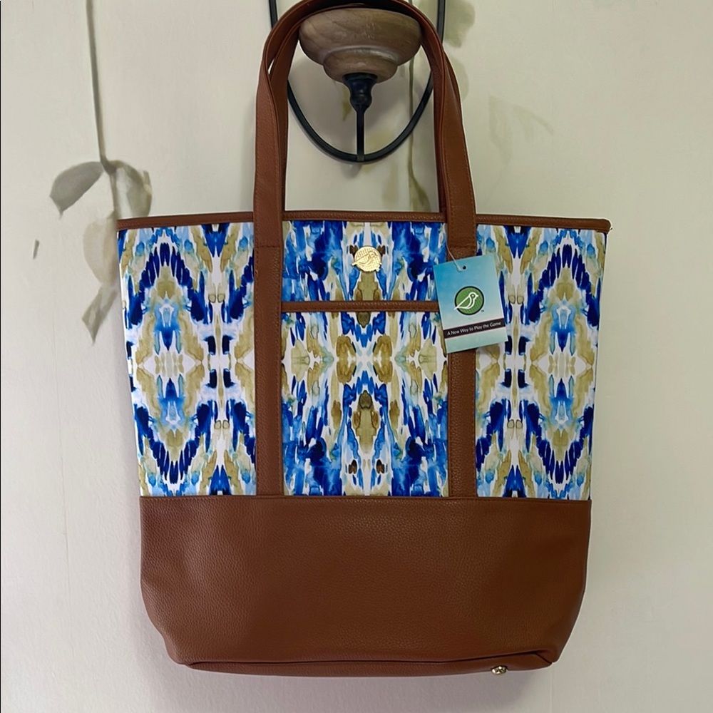 Birdie Balou Brown and Blue Patterned Tote Bag